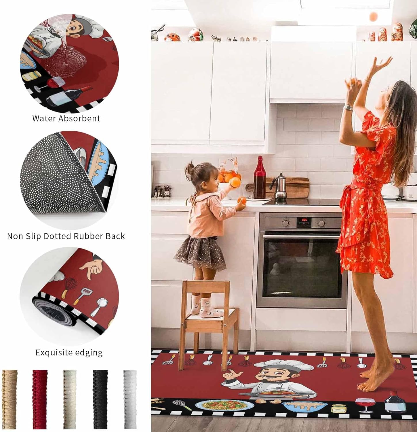 Chef Kitchen Rug Fat Chef Kitchen Rugs, Kitchen Mats for Floor, Kitchen Organization Non-Slip Kitchen Mat, Anti-Fatigue Mat Kitchen Floor Mats Home Decor Runner Rug, Chef Kitchen Decor and Accessories