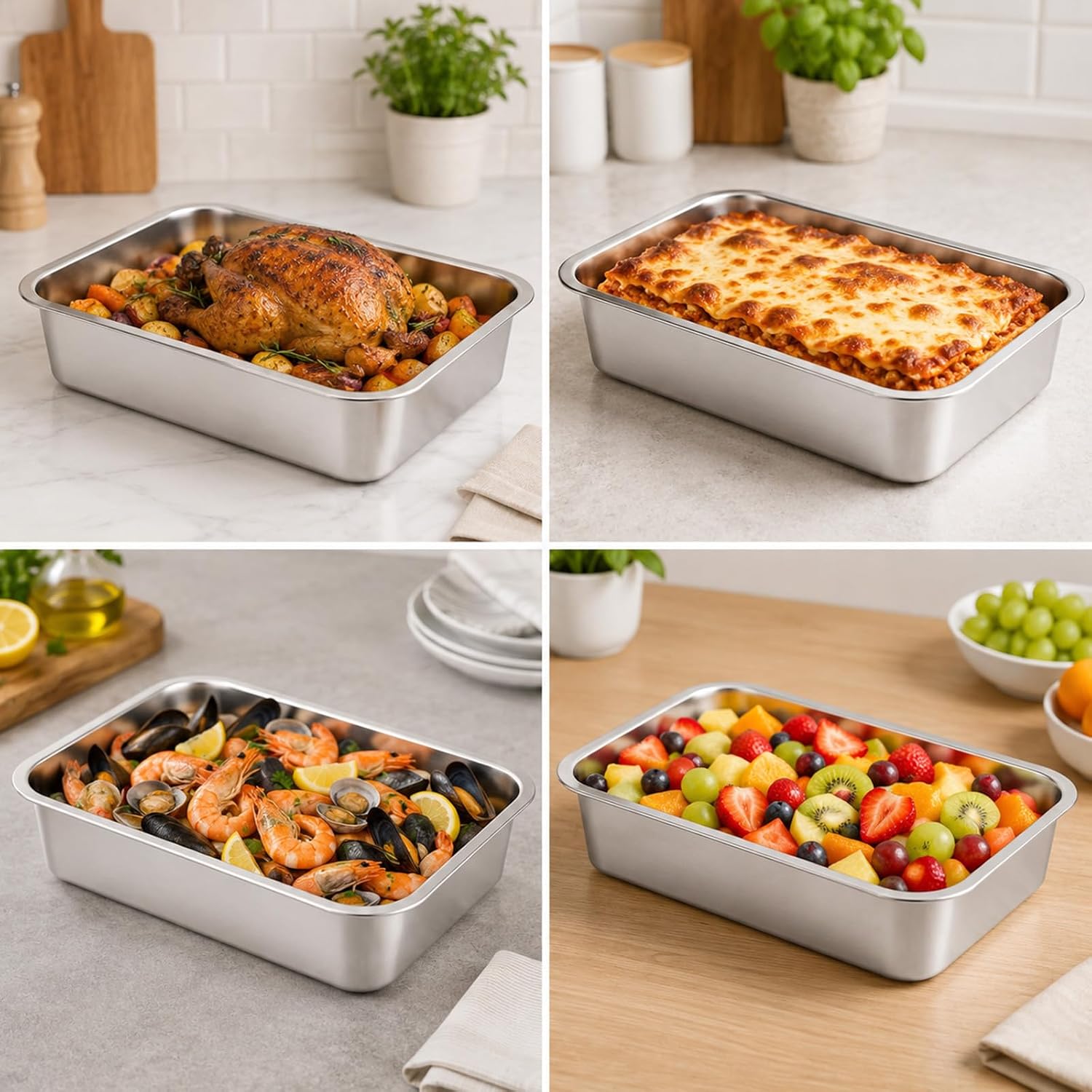 4 Inch Extra Deep Lasagna Pan with Lid, Lasagna Baking Roasting Pans | 11.8x15.7 Inch 9.2QT Stainless Steel Large Baking Dish Tray, Rectangular Deep Dish Baking Pan for Oven, Large Capacity
