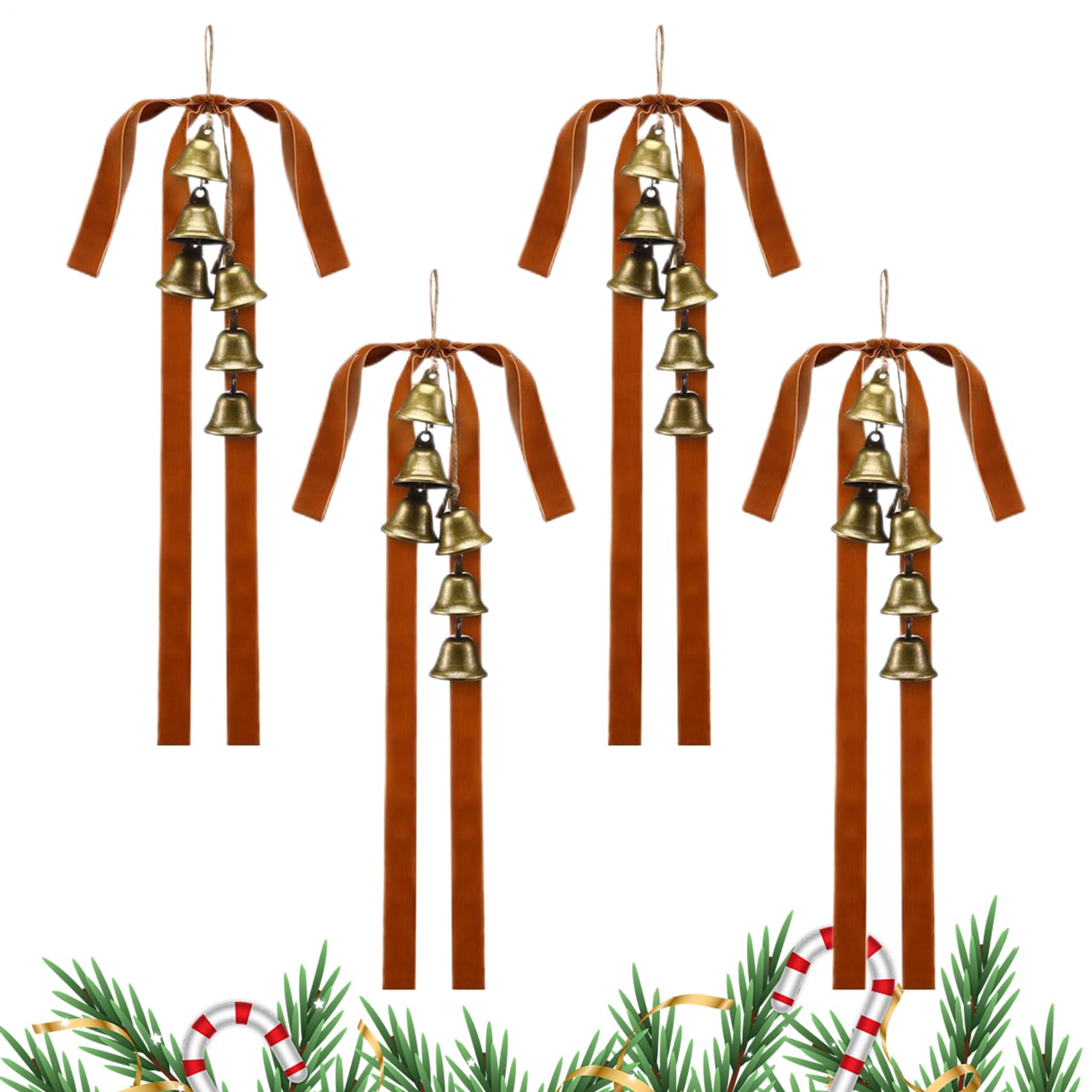 Lazos de árbol de Navidad rojo en terciopelo largo artesanal con cascabeles