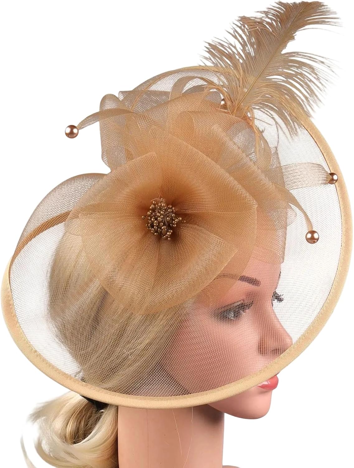 Women's Feather Fascinator Hair Clip With Birdcage Veil Bridal Wedding Headpiece Tea Party Derby Hat