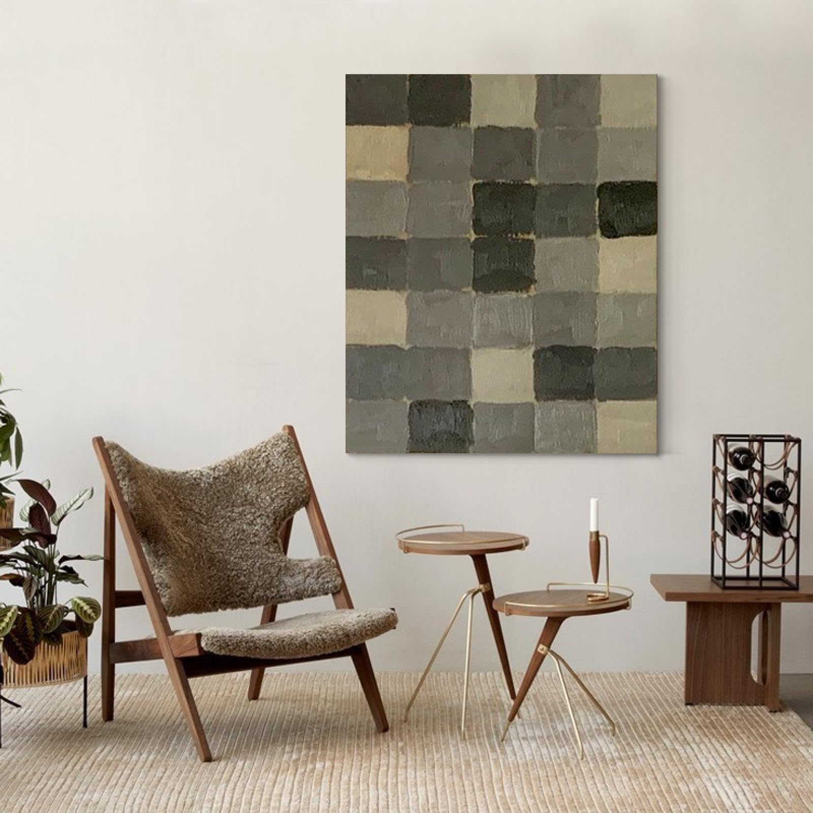 Peinture à l'huile abstraite minimaliste verte grand format art mural toile