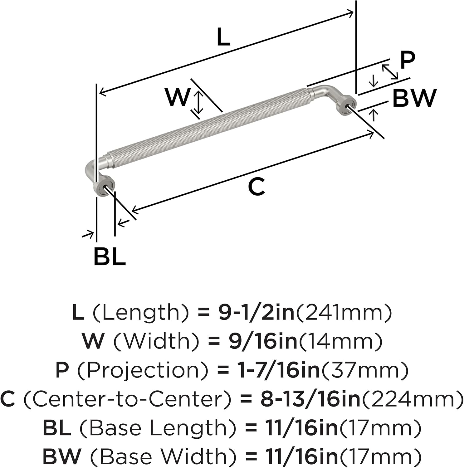 Amerock Collet 8-13/16 inch (224mm) Center-to-Center Satin Nickel Cabinet Pull, BP37686G10