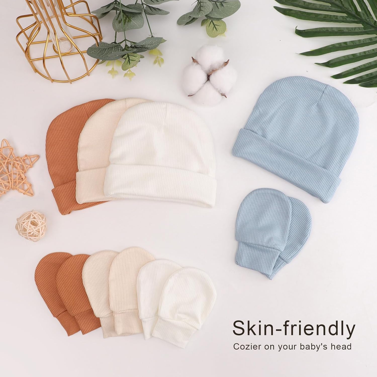 BQUBO Baby Newborn Hats with Scratch Mittens for Unisex Preemie Newborn Hats Hospital Hat for Boys Girls 0-6 Months - Image 2