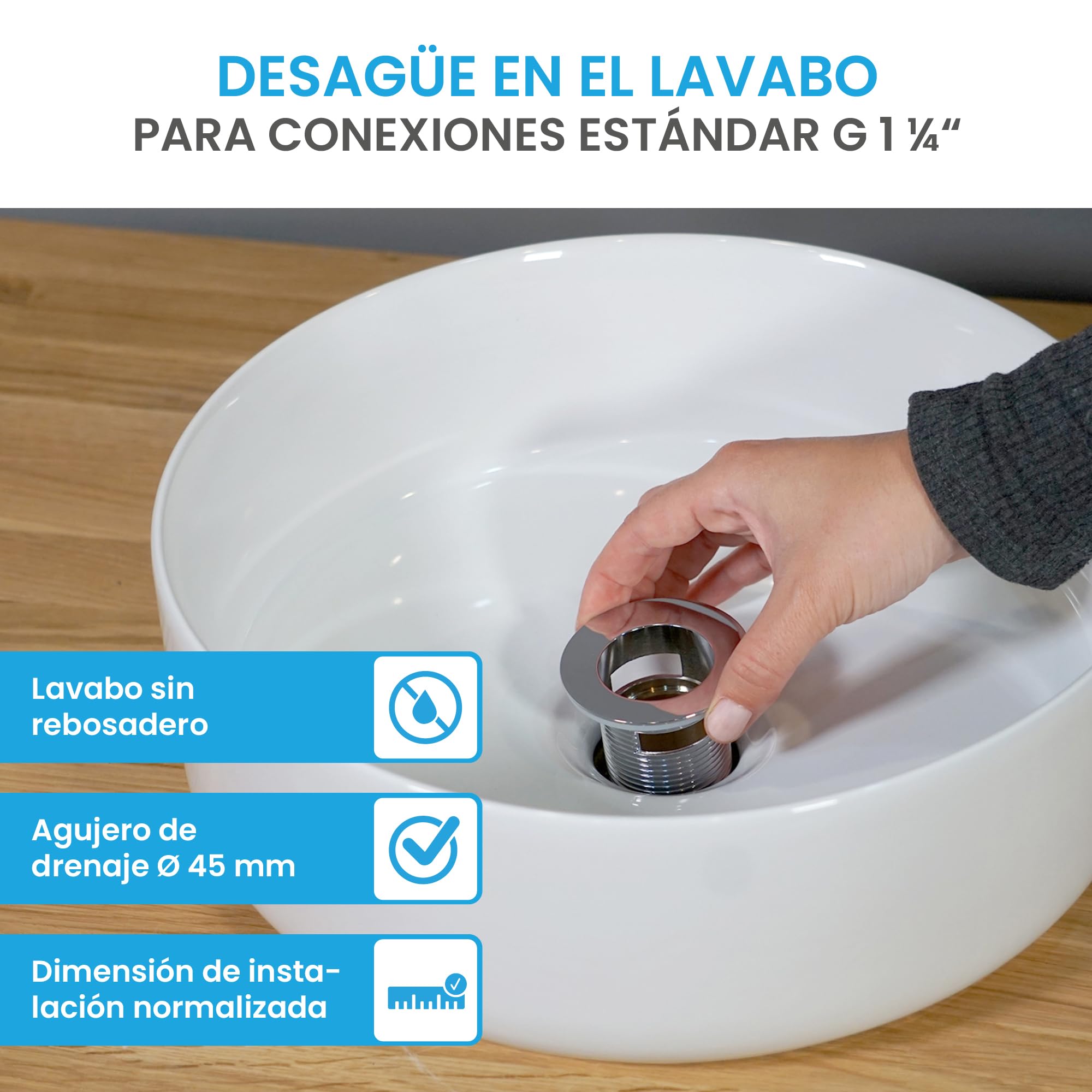Bächlein Lavabo de encimera Tamula redondo cerámica Ø 31,5 cm blanco