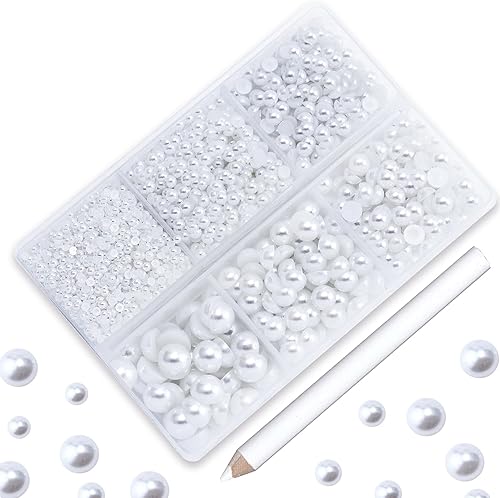 Miniatura 8 de Briskbloom 3600 medias perlas para manualidades, perlas de espalda plana AB rosa para vasos de álbumes de recortes, tamaños mixtos de 0.079 in,