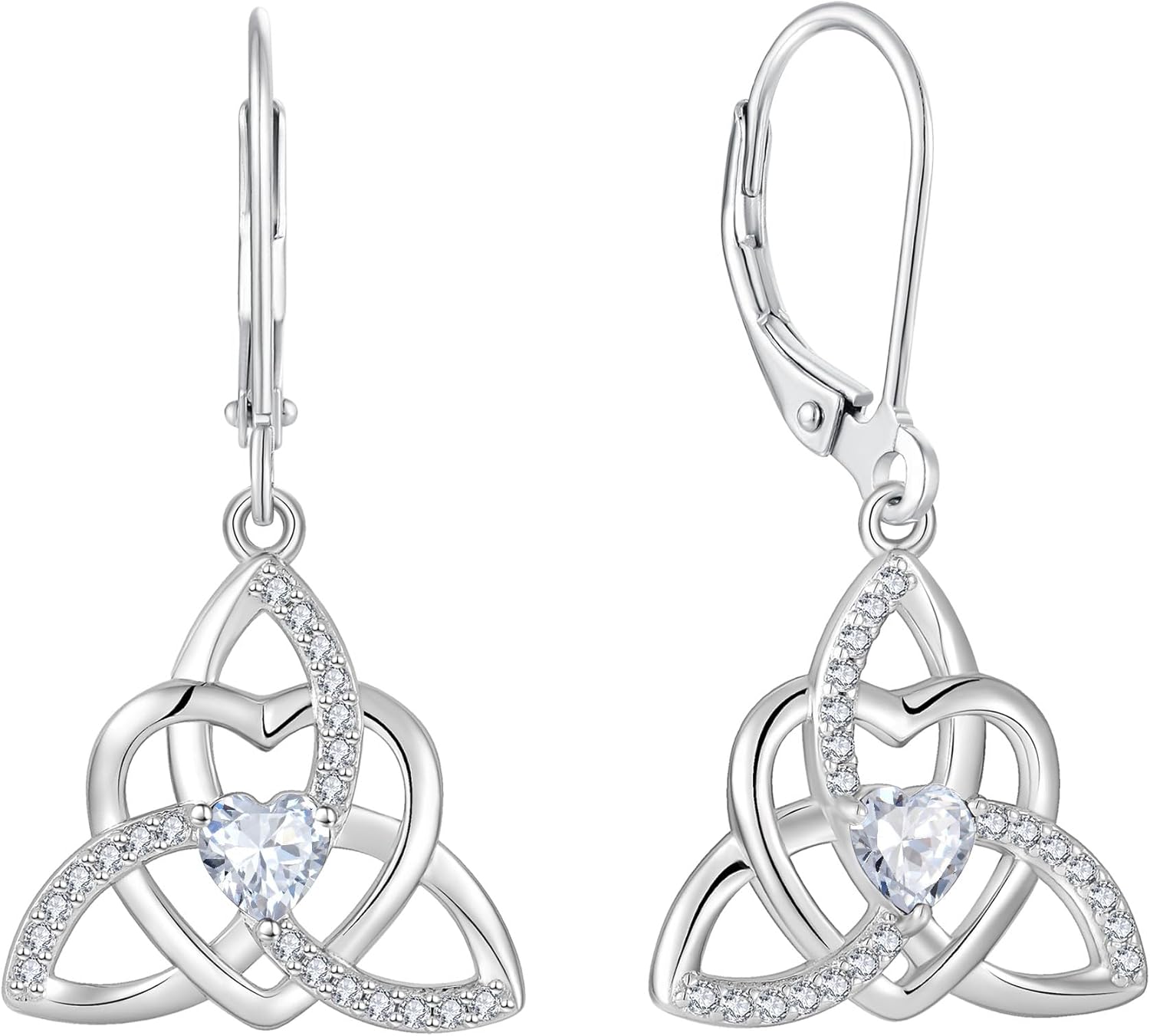 Trinity Knot Earrings Celtic Knot Leverback 925 Sterling Silver Dangle Drop Earring for Women Heart Birthstones Jewelry Gifts