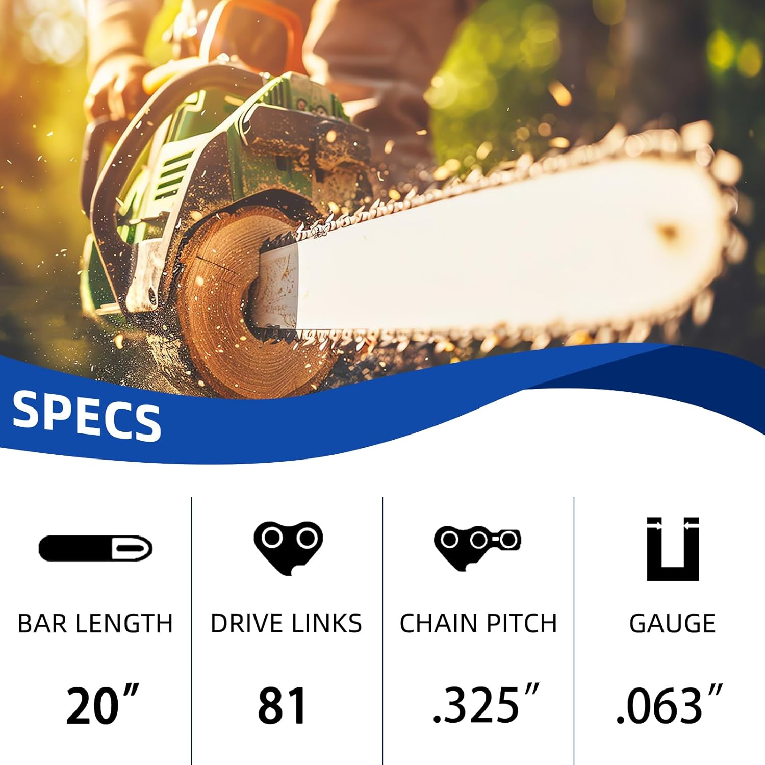 5 Pack 20 Inch Chainsaw Chain Fit Stihl .325" Pitch .063" Gauge 81 Drive Links for 26RS-81, 26RM3-81 for Stihl MS290, MS291, MS271, MS261, 3639-005-0081, Oregon V81, L81, 22LPX081G and More