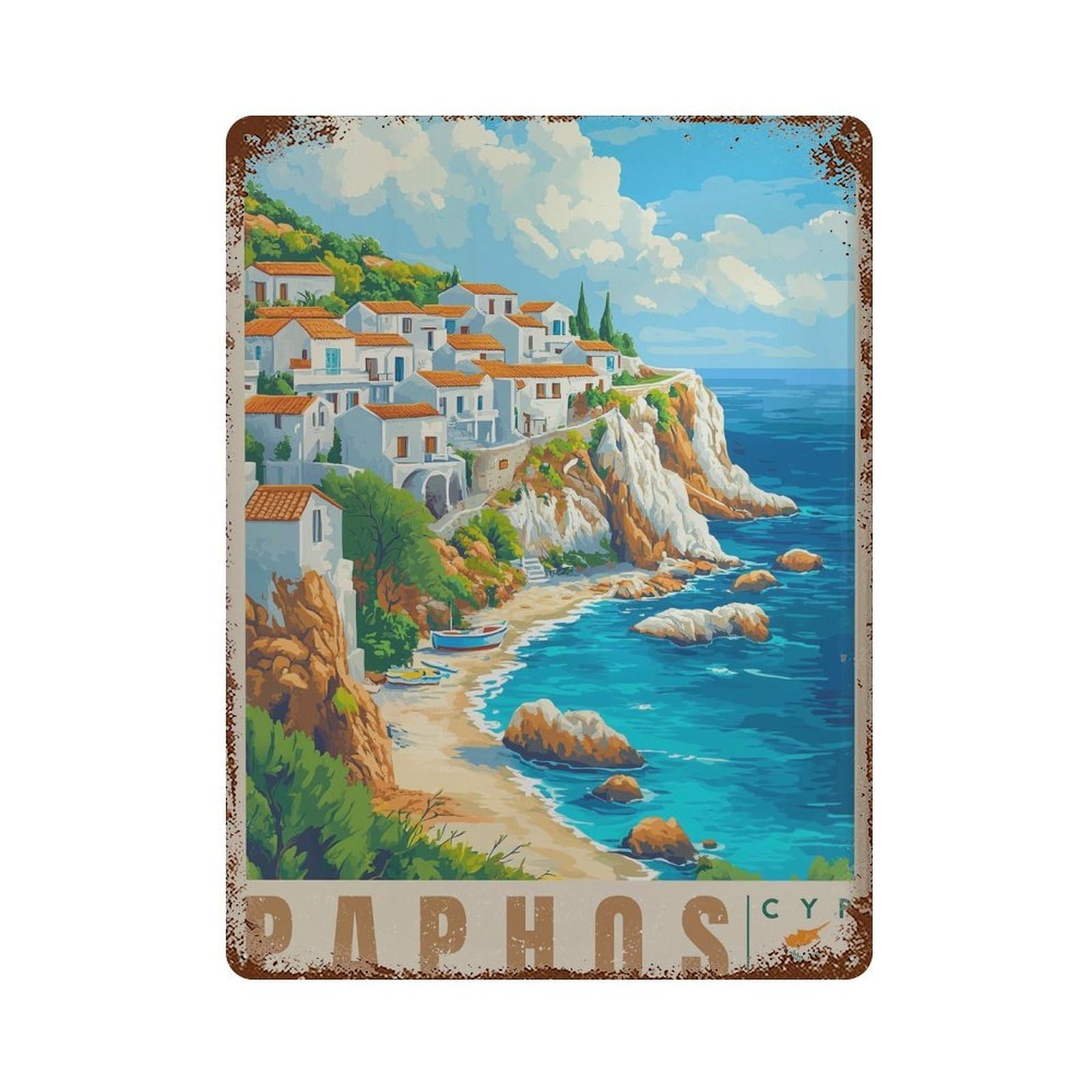 xiaoxiaoshen Paphos Cyprus Travel Mediterranean Island (2) Wall Decor Art Metal Tin Poster Modern Home Decor Art Home Bar Shop Decorations Vintage Sign 40x30cm