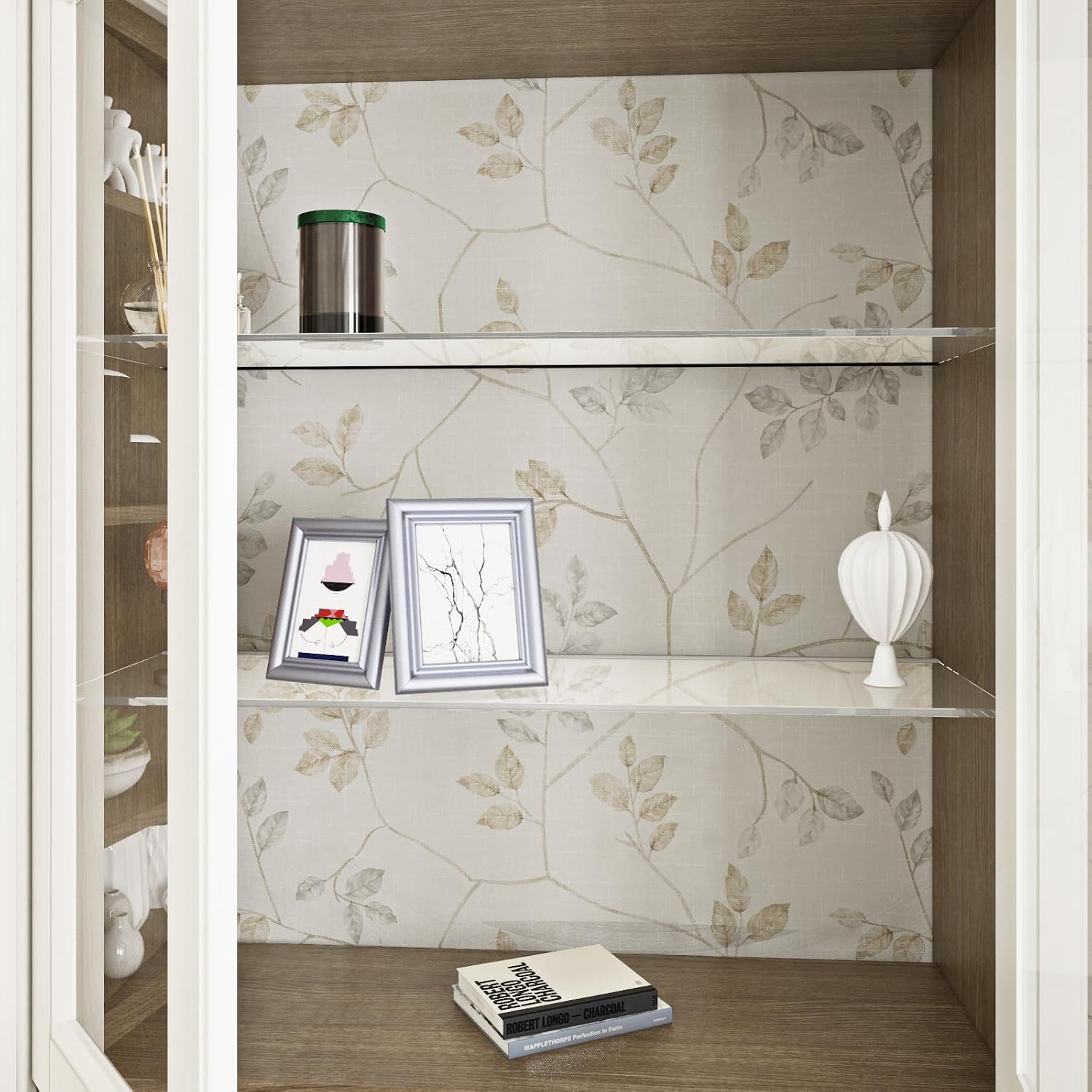 ReWallpaper 17.5in X 23ft Neutral Farmhouse Wallpaper Stick and Peel for Bedroom Vintage Gold Leaf Wall Paper Beige Contact Paper for Cabinets Self Adhesive Tan Twigs Wall Decor Living Room Bathroom