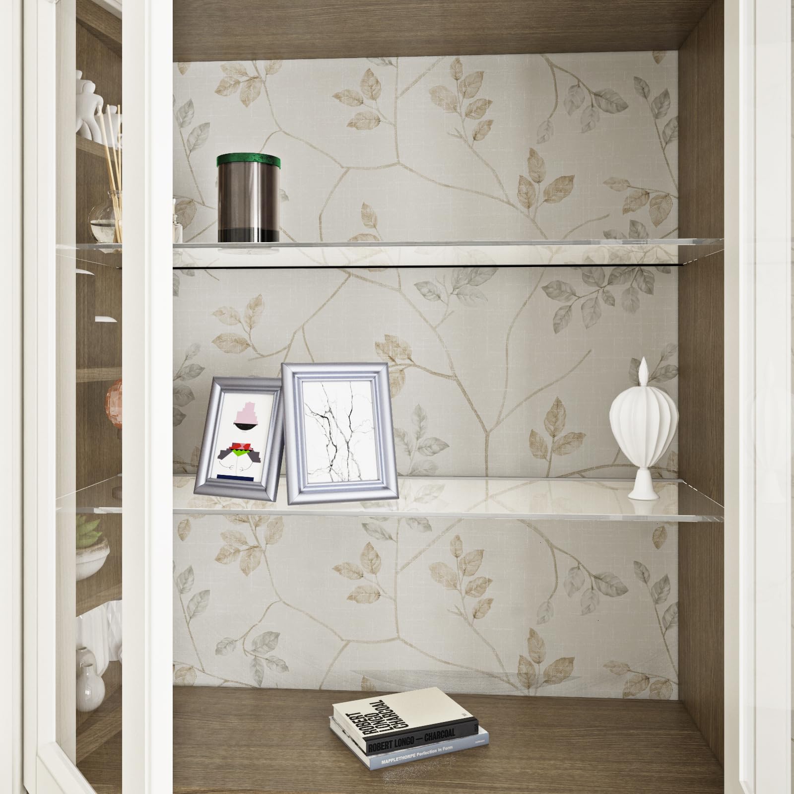 ReWallpaper 44.5CM×7M Papel Pintado Pared Hojas Pequefias Gris Papel de Pared Decorativo para Salon Removible Papel Vinilo Adhesivo Pared Baño Papel Pared Autoadhesivo Hojas Beige PVC