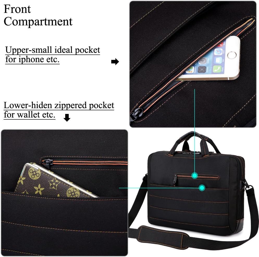BRINCH 17.3 Inch Nylon Shockproof Carry Laptop Case Messenger Bag for 17-17.3 Inch Laptop/Notebook/MacBook/Ultrabook/Chromebook with Shoulder Strap Handles and Pockets (Black-Orange)