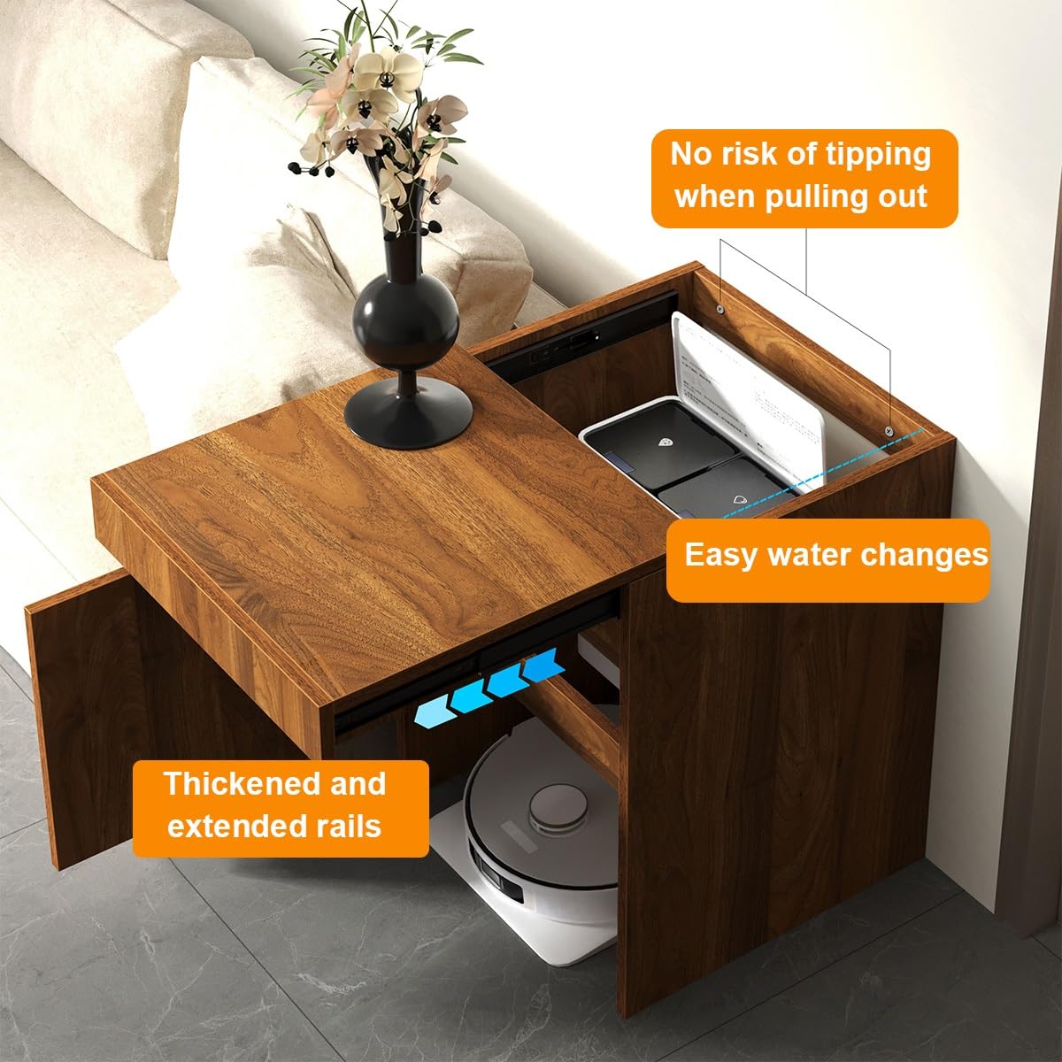Gabinete de Almacenamiento para aspiradora Robot con Puertas y cajones, Ideal para Sala de Estar, Comedor, Cocina y Oficina en el hogar