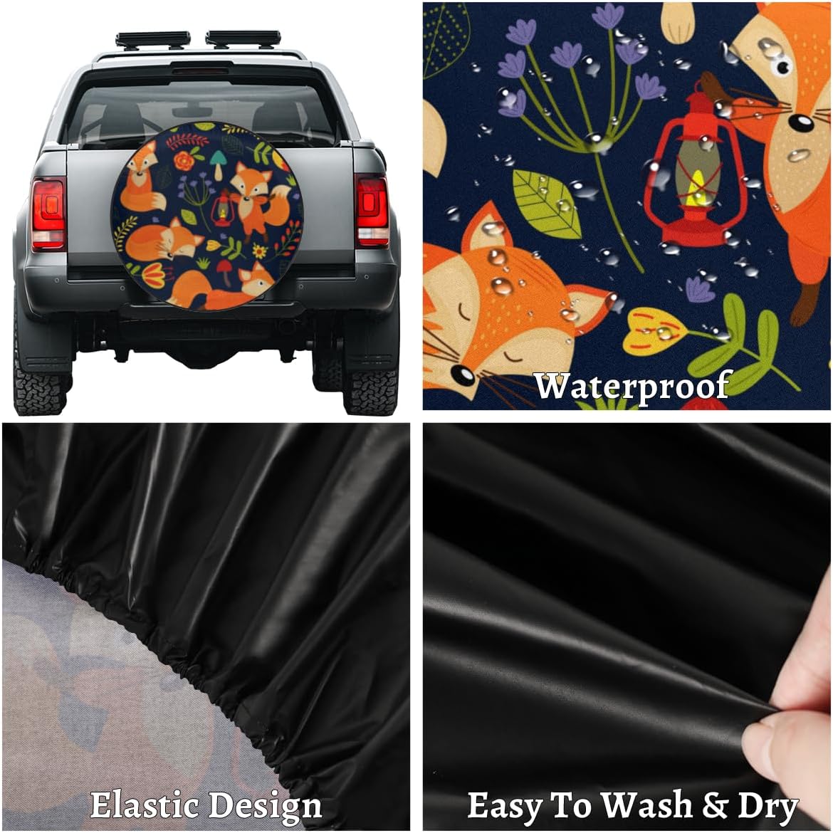 Funny Cartoon Fox Tire Covers Portable Spare Tire Cover Soft Durable Waterproof Dustproof 3 Sizes 14 15 16 Inches for Car Truck SUV Trailer Camper