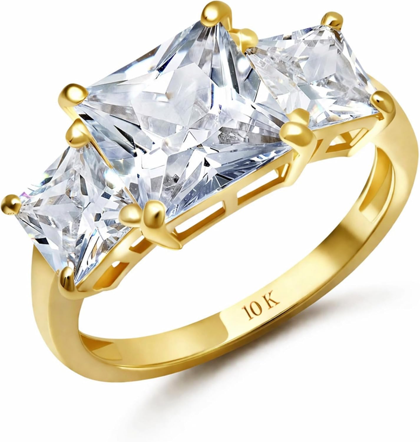 MAX + STONE 4 1/2 Carat Princess Cut Cubic Zirconia Three Stone Ring for Women in 10k White or Yellow Gold (4.5 ct.tw) Anniversary or Engagement Ring in CZ Size 4.5 to 9