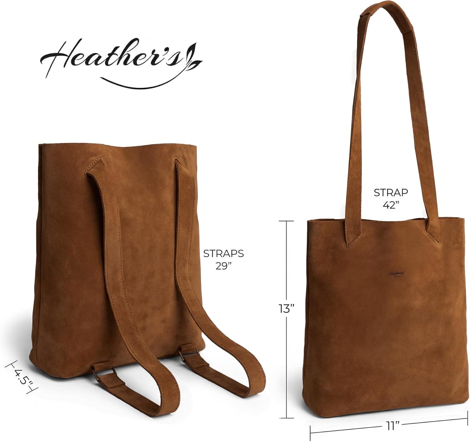 Heather's, Convertible Backpack to Shoulder Bag, Spacious Crossbody for Women, Squared Purse, Full Grain Leather, Handmade