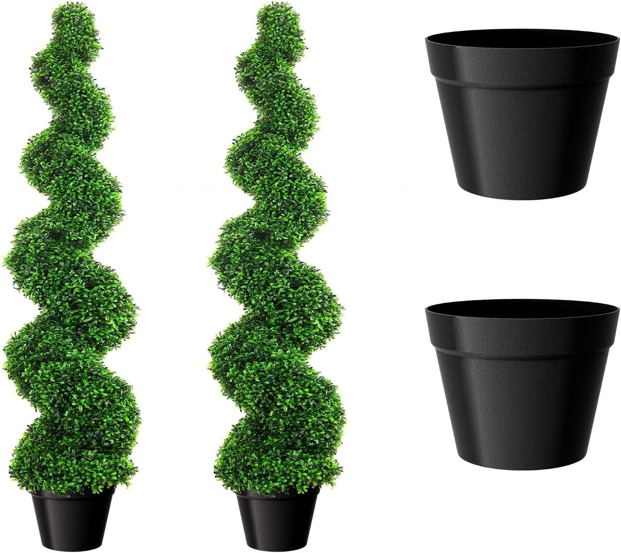 5' Artificial Boxwood Spiral Topiary Trees, Artificial Green Plant with Replaceable Leaves, All-Year Green Fake Plant Topiary Trees for Decorative/Indoor/Porch/Garden, Free Returns! (Green-3Ft)