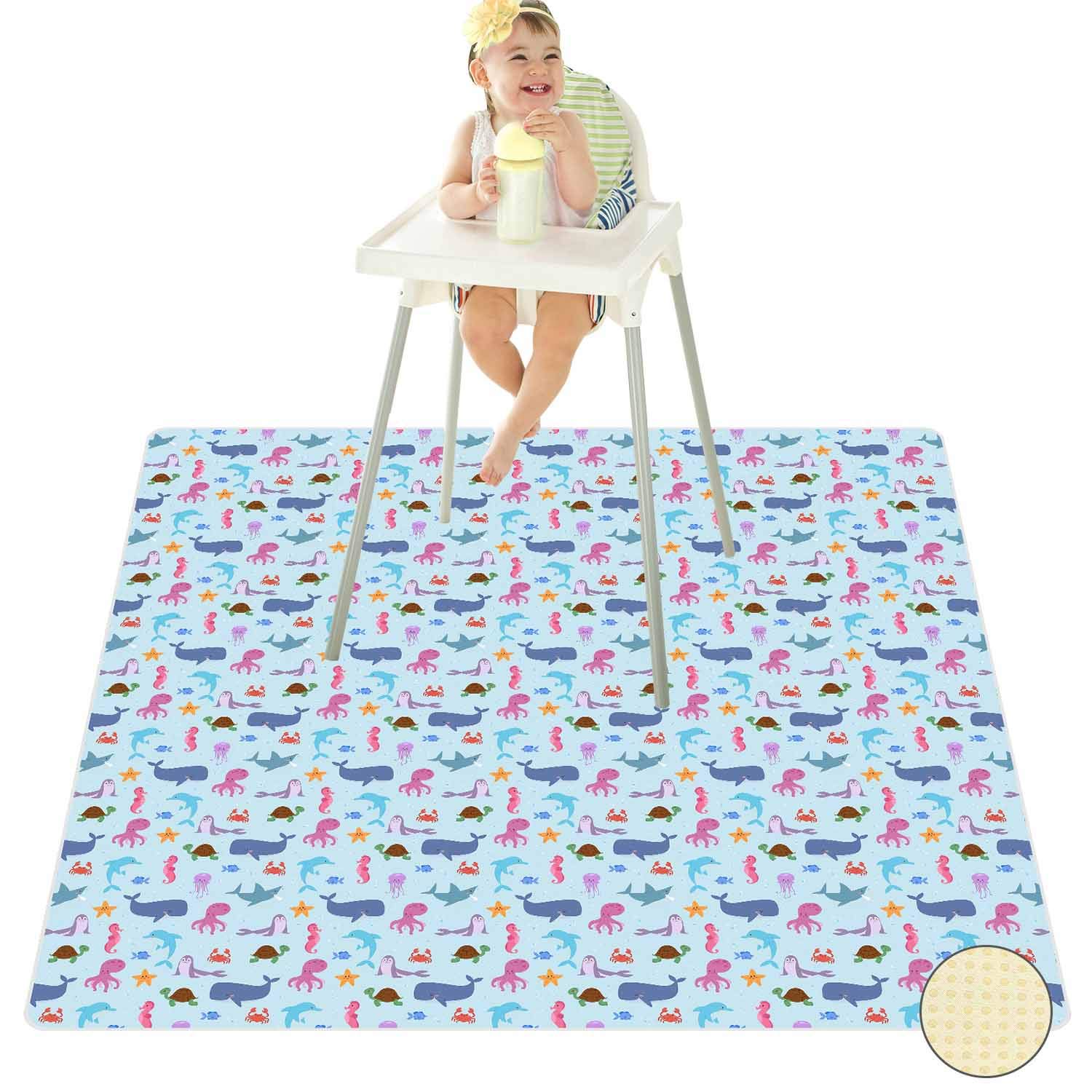 SMZCTYI Splat Mat for Under High Chair, 51'' Waterproof Anti-Slip High Chair Mat for Kids Food Splash Spill Mess Mat, Washable Portable Play Mat Picnic Mat Table Cloth