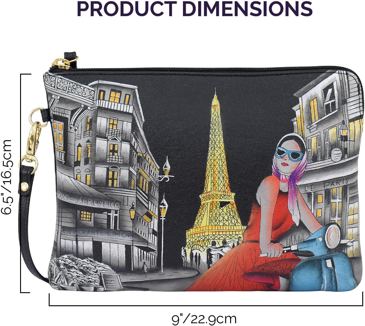 Anuschka Hand Painted Leather Genuine Wristlet Wallet - Evening In Paris Black