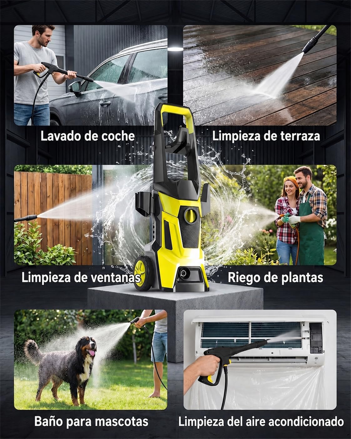 3000W Hidrolimpiadora de Alta Presión 135 Bar, Caudal 360L/h con Bomba de Aluminio Profesional, Manguera de 10m y Kit de Limpieza Completo para Coche, Jardín, Terrazas y Fachadas