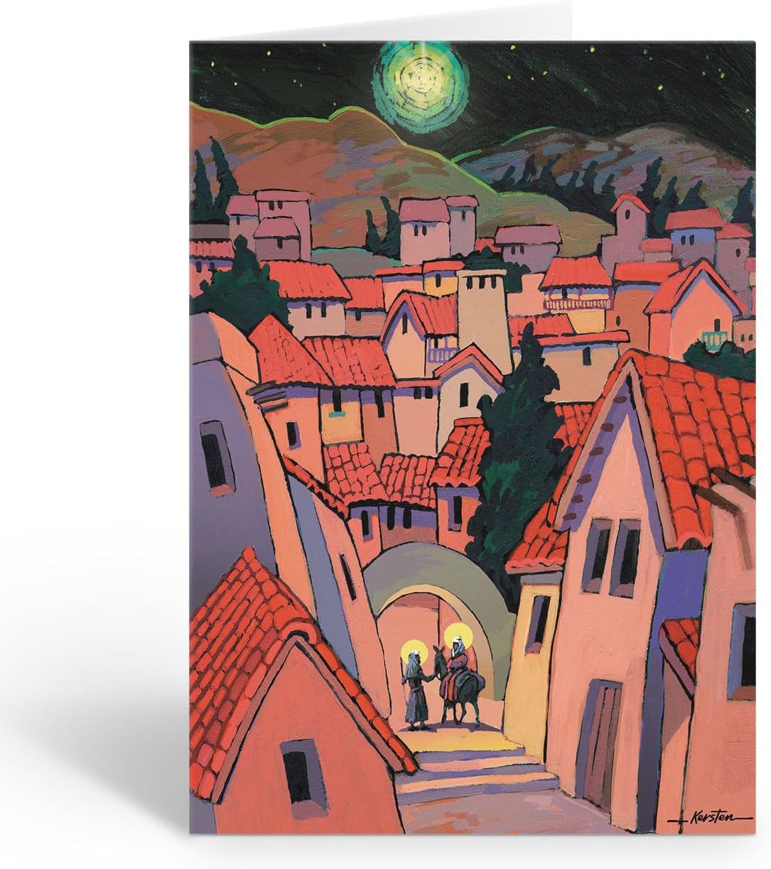 Stonehouse Collection | Custom Journey to Nativity Merry Christmas Cards | 24 Personalized Holiday Boxed Cards & Envelopes | Traditional City Town | USA Made (Personalized)