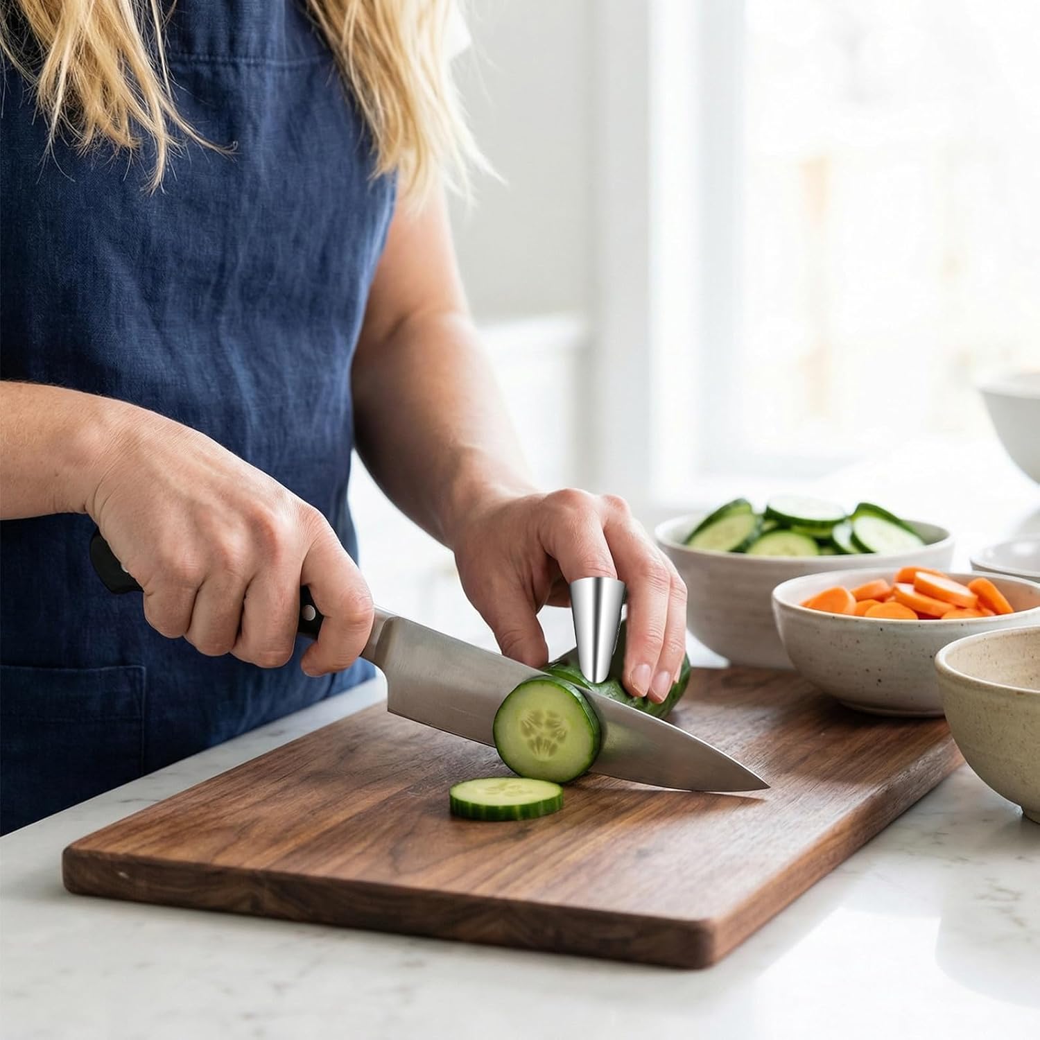 OUNONA Stainless Finger Protector Knife Finger Protector for Cutting Food Kitchen Guards for Slicing Vegetables Fruits and Meat Ergonomic Covers 2 Pack 2.55 X 1.88 X 0.78 in