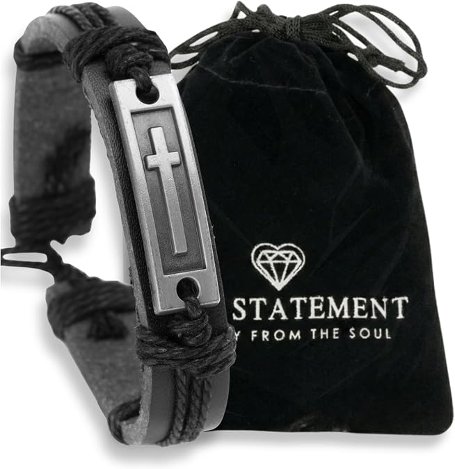 Genuine Leather Cross Bracelet for Confirmation Gifts for Teenage Boys & Young Men - Christian Jewelry for Son, Grandson, Nephew or Brother