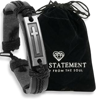 Men's Leather Cross Bracelet, Christian Bracelet for Teens and Men, Adjustable Faith Wristband for Everyday Wear, Confirmation Gifts for Teenagers