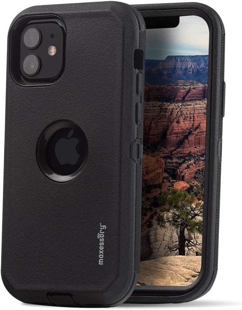 Maxessory iPhone 12 Case with Screen Protector, Ward Series Ultra-Slim Luxury Premium Full-Body Hard Cover (Black)