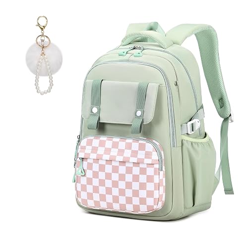 MUSEVOS Girls Backpack Kawaii Checkered Green