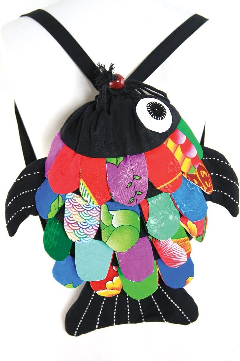Asian Colorful Pattern Koi Fish Drawstring Backpack (Black)
