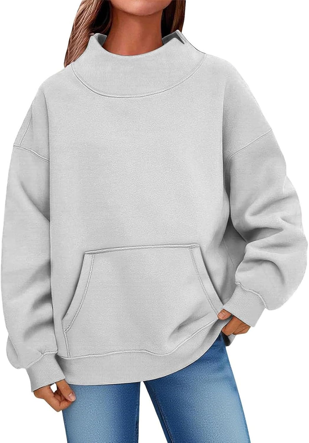 Women's Mock Neck Sweatshirt Fleece Oversized Sweatshirt Fall Long Sleeve Crewneck Sweatshirts Casual Pullover Sweater