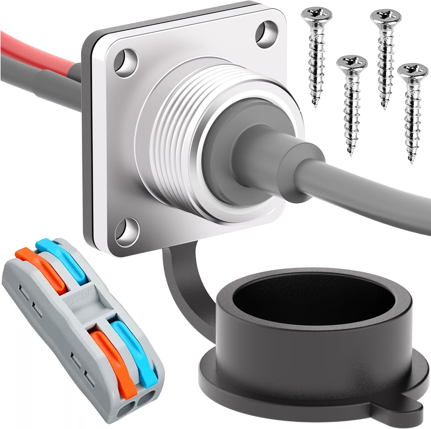 Waterproof RV Wall Pass Through Kit for Starlink Mini, Aluminum DC Cable Passthrough Female Socket, Recessed Power Connector Camper, Truck, Van, Boat, Battery Box (Rubber Cover)