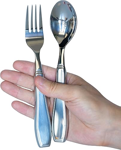 Utensilios con peso para temblores de manos, cubiertos adaptables de acero inoxidable, juego de cuchara y tenedor para ancianos, artritis,