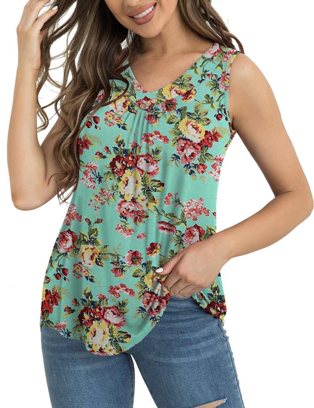 Women's Plus Size V-Neck Tank Top | Sleeveless Loose Blouse For Office & Casual Wear - View #3