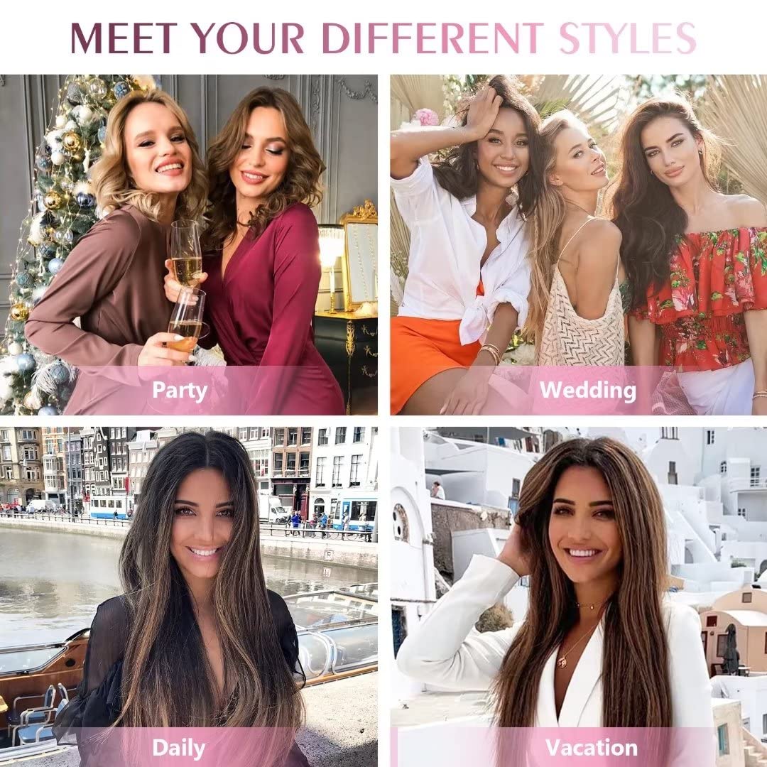 Tape In Hair Extensions Human Hair 22 Inch 20pcs 50g Color Light Golden with Brown