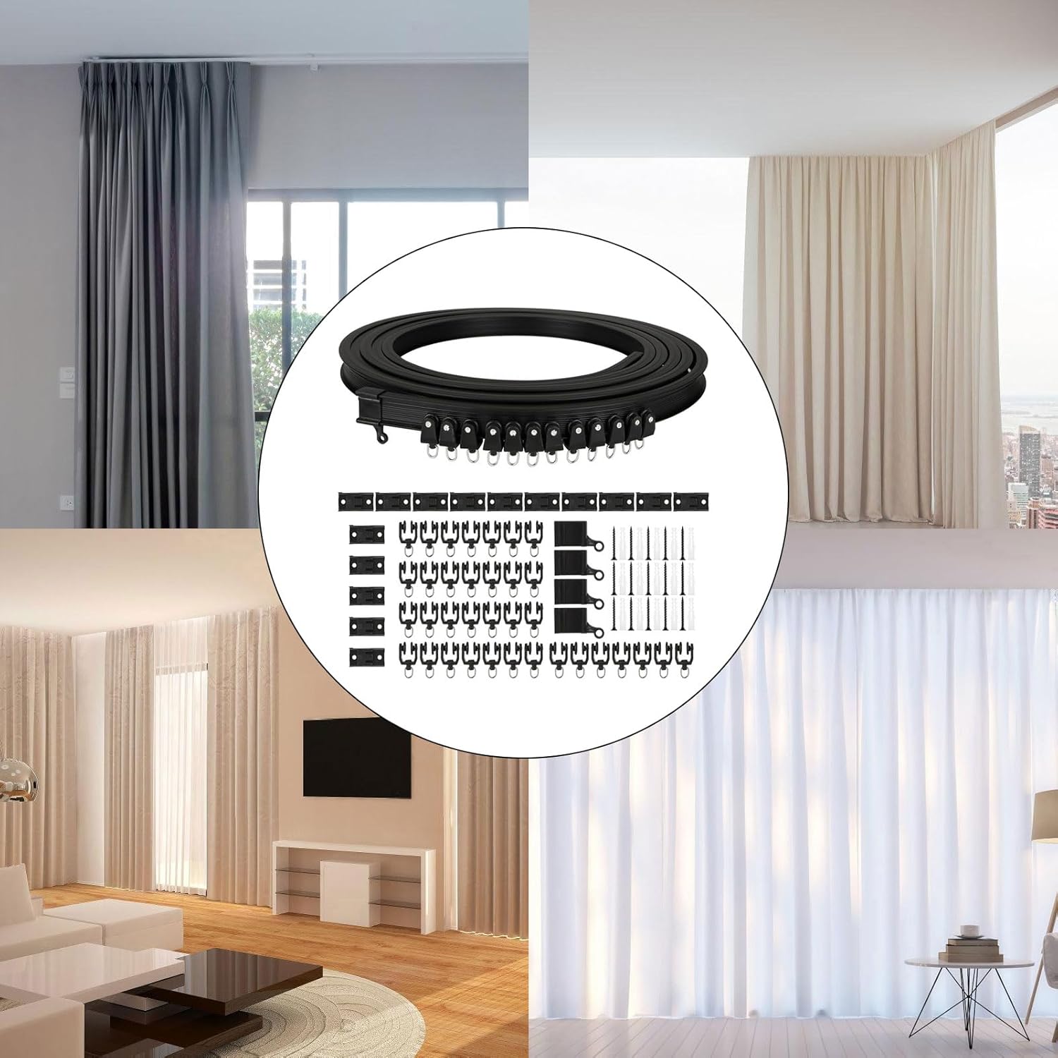 5 Meter Length Curtain Track Set For Ceiling Installation Curtain Rails With Rollers Kits For Home And Commercial Space