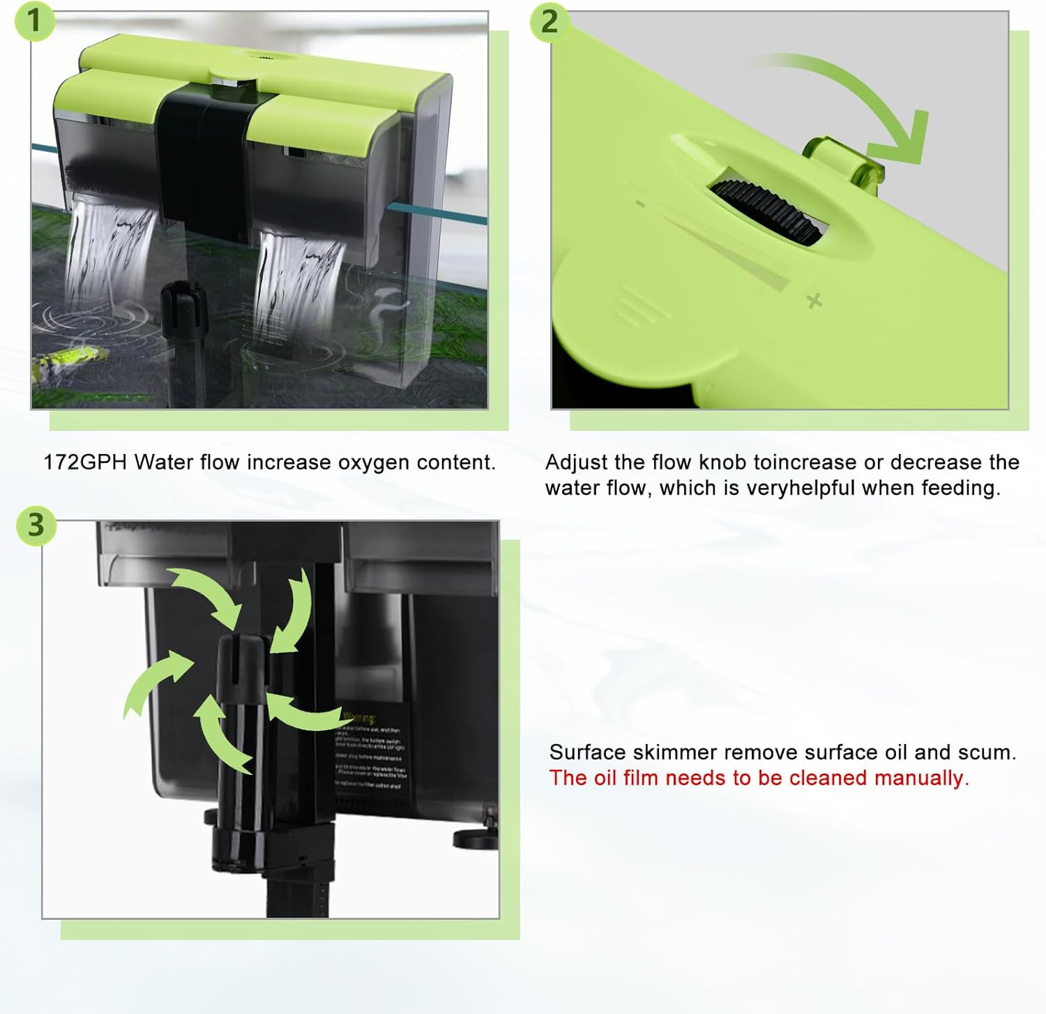 Operational features of the lychee aquarium filter