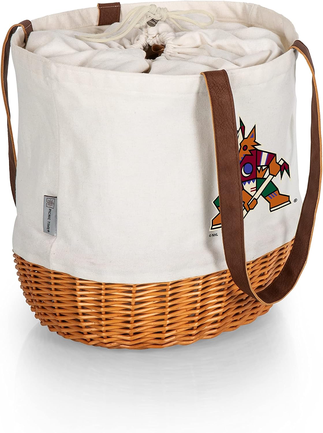 Picnic TIME NHL Unisex-Adult NHL Coronado Canvas and Willow Basket Tote, Picnic Tote Bag, Beach Tote