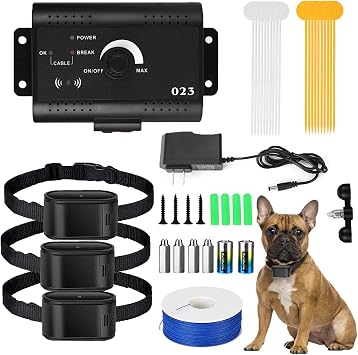 For3dogs,Electric Dog Wireless Fence, Safe Effective Pet Containment System, w/Battery-Operated Training Collar & 984 Ft Boundary Wire, Covers up to 1.2 Acre, for Small Medium Large Dogs