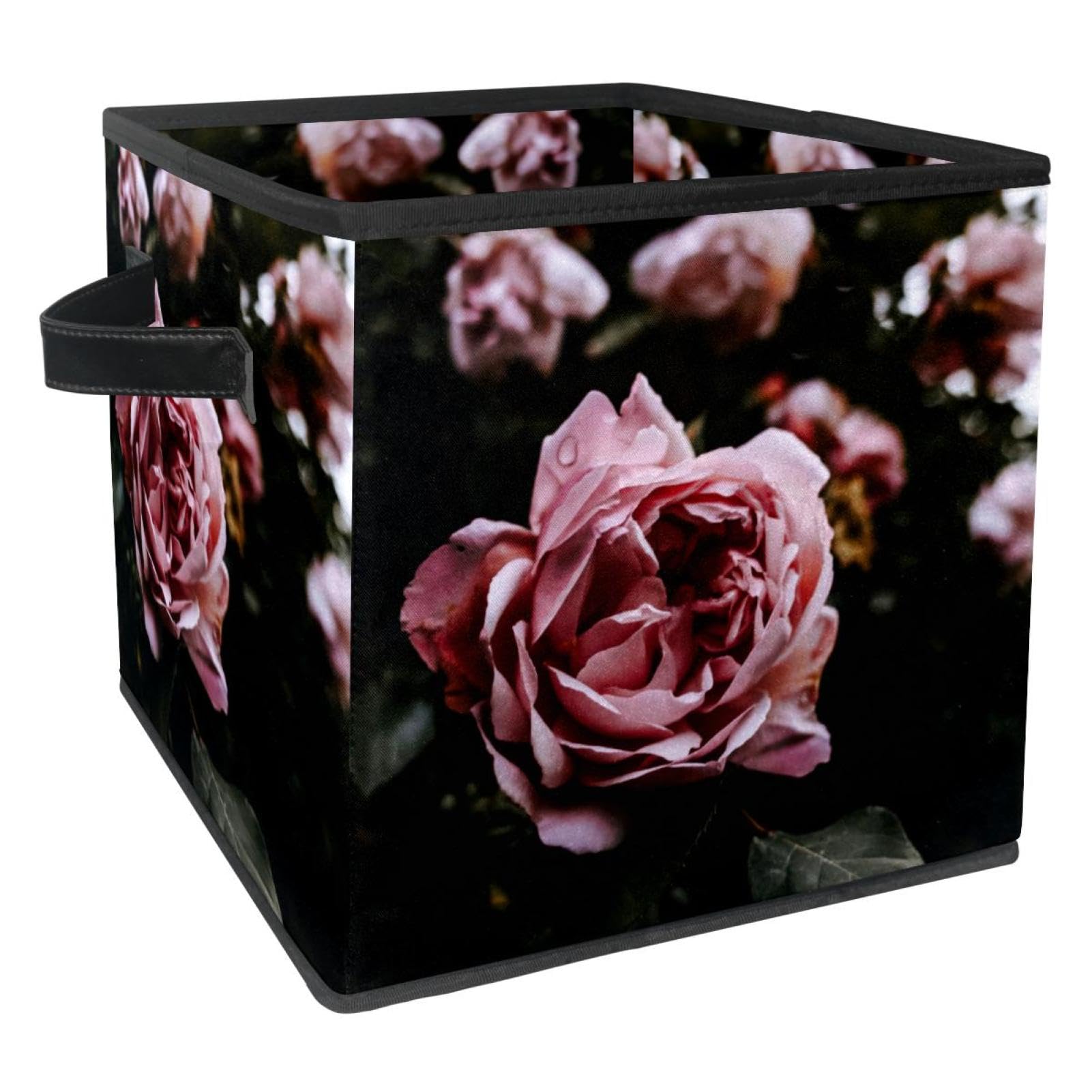 Boîte de rangement rose pliable en cube de tissu avec poignées pour dressing et chambre d'enfant