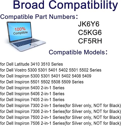 Miniatura 6 de JK6Y6 - Batería de repuesto para laptop Dell Latitude 3410 3510 Vostro 5300 5401 5501 Inspiron 5300 5401 5402 5408 5409 5508 5400 5406 7405 7300 755