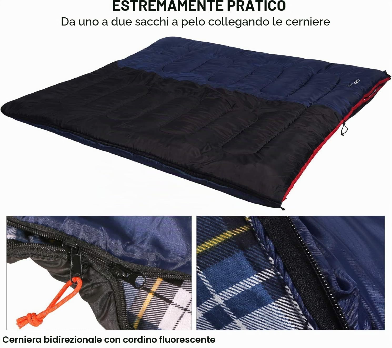 REDCAMP Sacco a pelo XL in cotone, caldo, per adulti, in flanella, 3-4 stagioni | Sacco a pelo con imbottitura da 1000 g, per inverno, freddo, pesca, campeggio, morbido, comodo, compatto, leggero, blu