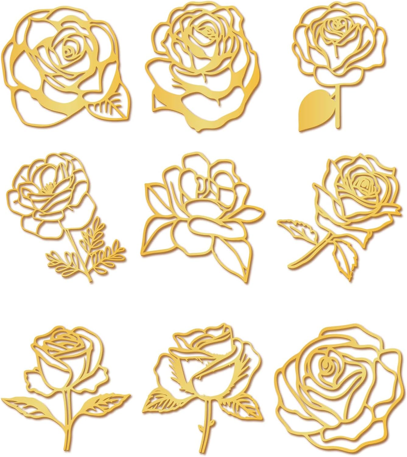CRASPIRE 9Pcs June Rose Gold Metal Stickers 1.5 x 1.5in Decal Valentine's Day Waterproof Self-Adhesive Decorate Sticker Decals for Scrapbooks DIY Resin Crafts Phone Card Making