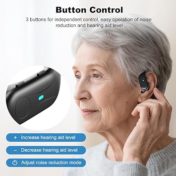 Bluetooth Hearing Aids for Seniors, Rechargeable Hearing Aid Earbuds for Hearing Loss People, Hearing Amplifiers for Seniors, 3 Noise Cancelling and 5 Volume, LED Power Display and Auto-On/Off