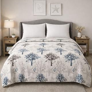 King size Desenli Pike Yatak Örtüsü Çift Kişilik 240x260 cm Ağaç Desen