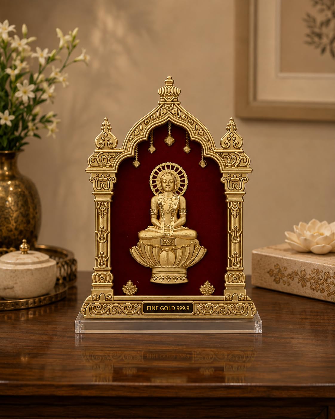 Mahavir Ji Eka Temple Series Table Top 24KT Gold Foil Artwork | Premium Jain Spiritual Décor for Home Temple & Office | 8.5 x 11.5 cm-image-33
