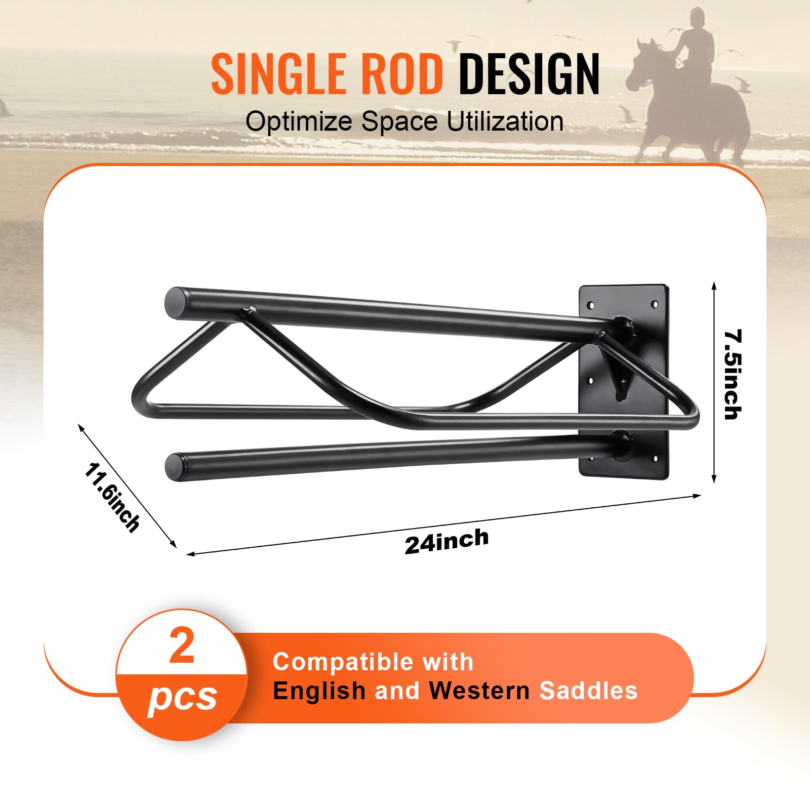 VEVOR 2 PCS Soporte para Sillín con Barra de Protección 60,45 x 32,00 x 25,91cm Soporte de Pared para Sillín de Caballo Resistente Soporte para Sillín Occidental e Inglés para Cuartos de Aperos, Negro