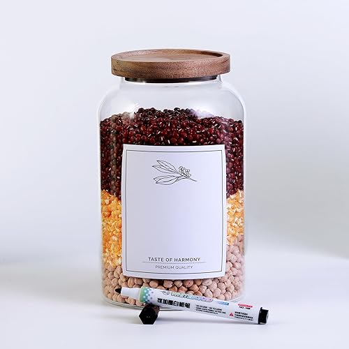 Miniatura 2 de Tarro de vidrio grande con tapa hermética de 94 onzas líquidas, juego de recipientes de vidrio con tapas de madera, recipientes de almacenamiento de