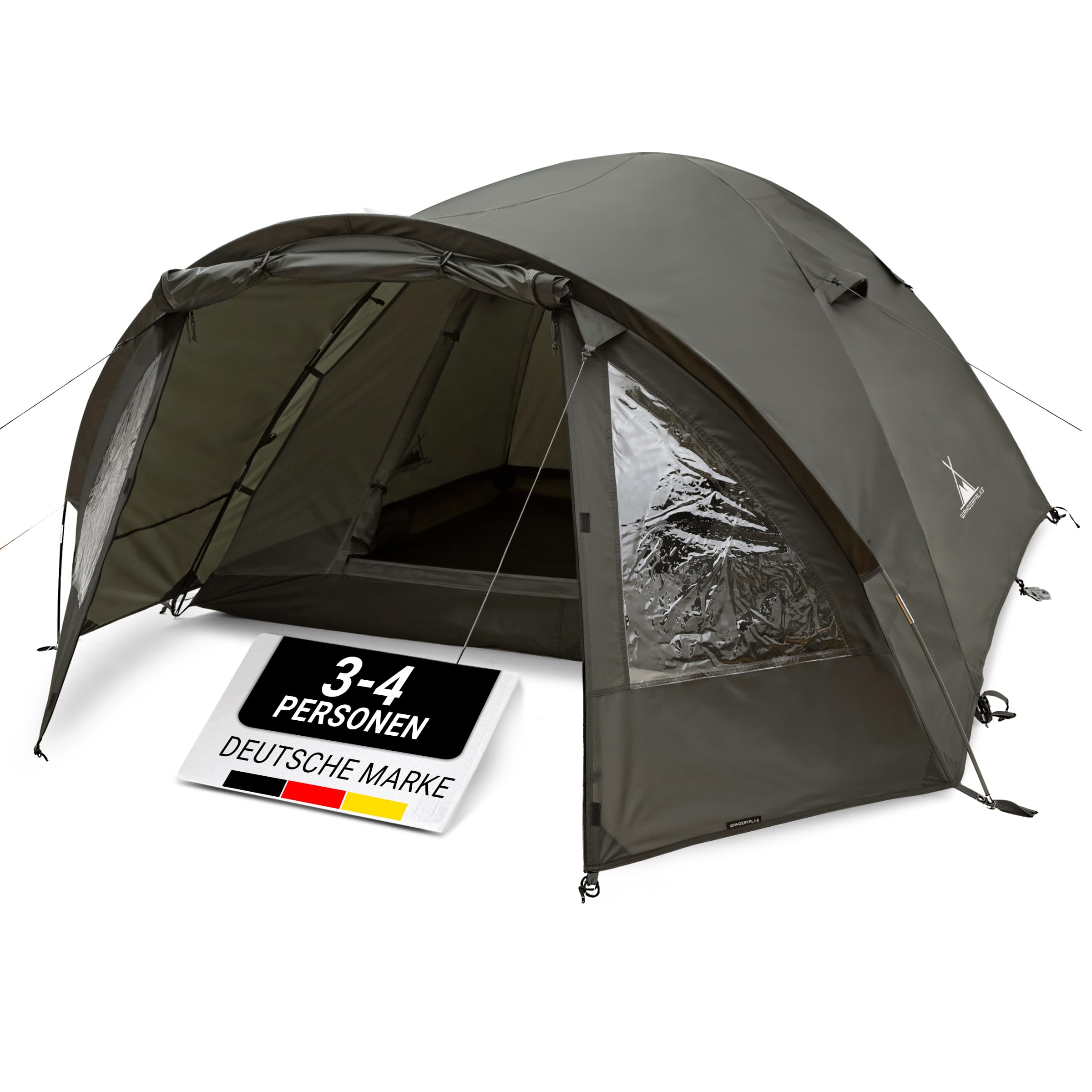 WANDERFALKE® Zelt 2-4 Personen wasserdicht 4.000mm, doppelwandig, leicht & kleines Packmaß, 2-4 Mann Zelt, Campingzelt mit Vorzelt, Familienzelt, Outdoor Zelte für Camping, Reise, Angeln