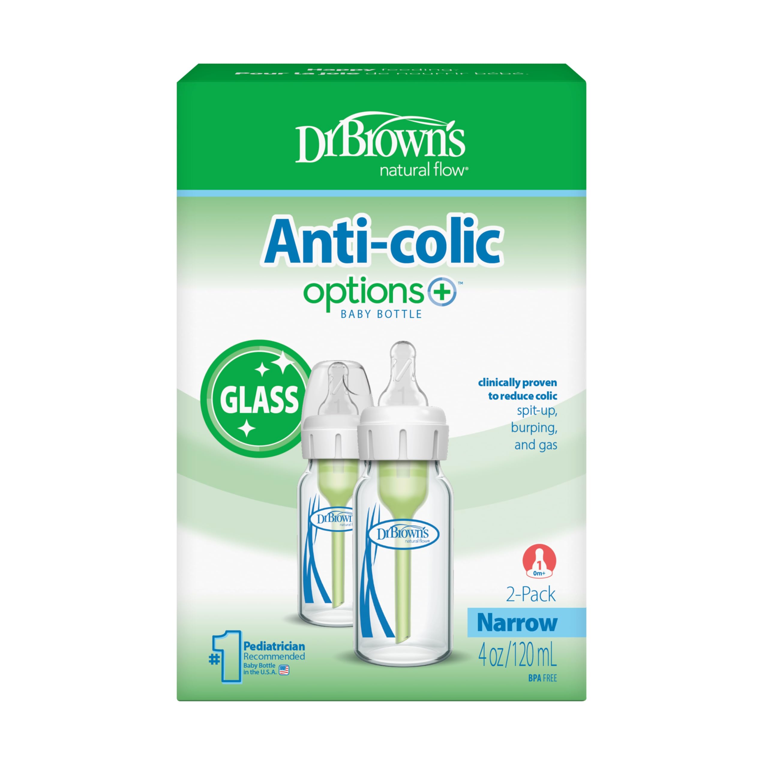 Dr. Brown's Natural Flow Options Babyflasche, schmal, 118 ml, 2 Stück